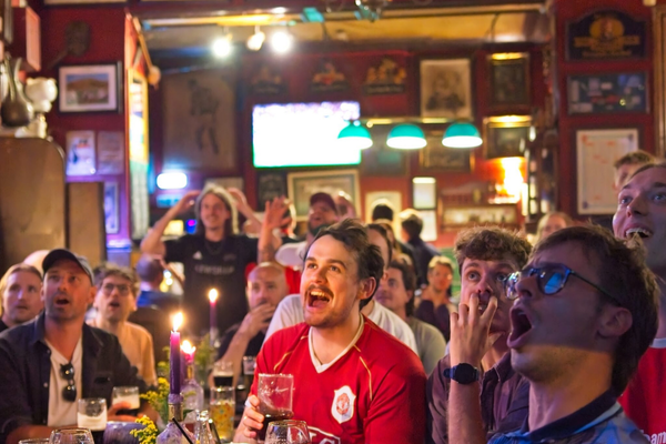 fans watching sport at Skehan's pub